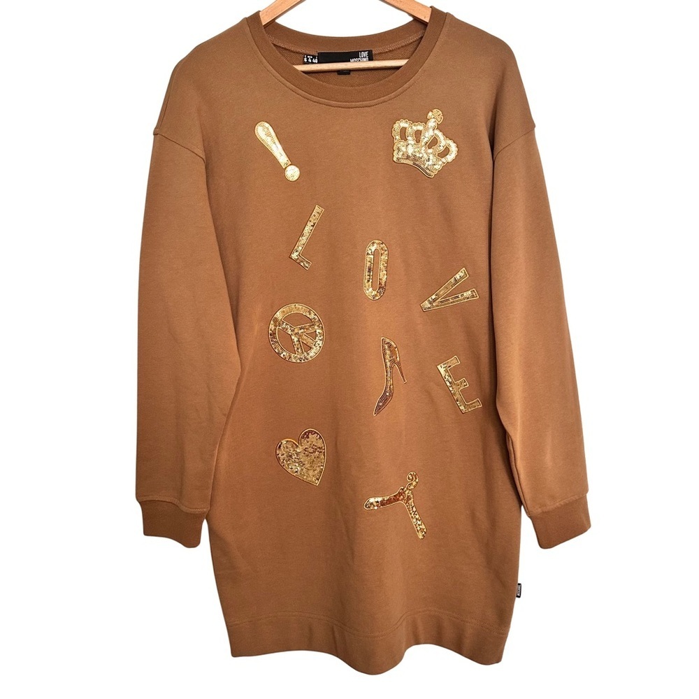 Love Moschino DISTRIBUTED BY SINV Sweatshirt Dress Gold Appliqués RARE SZ 4 NWOT - Picture 4 of 11